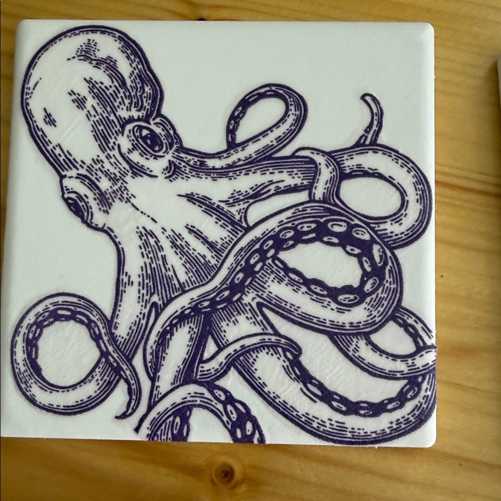 Nautical Octopus Ceramic Tile -  4 Deep Purple on White - Picture 2 of 8